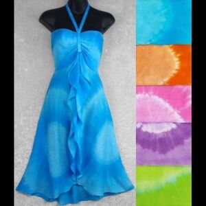 Tie-Dye Circle Front Ruffle Sarong Dress